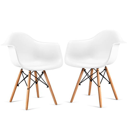 Topbuy Set of 2 Mid Century Modern Molded White Dining Side Arm Chair Wood Legs