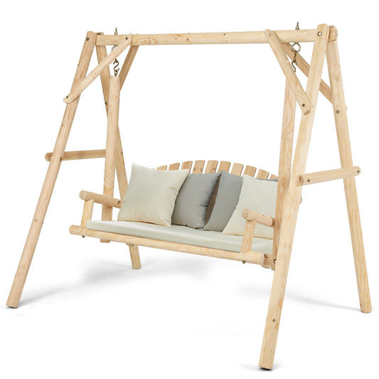 Topbuy Porch Swing Wooden Swing Durable Rustic Frame Patio Furniture