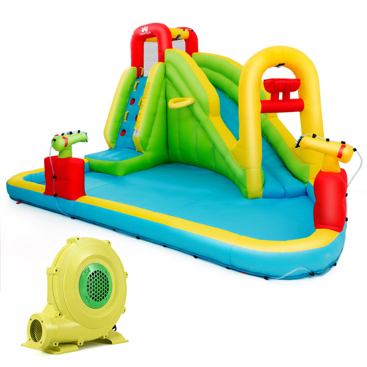 Topbuy Inflatable Splash Water Park Play Bounce House Bounce Slide Climbing Wall w/ 680W Blower