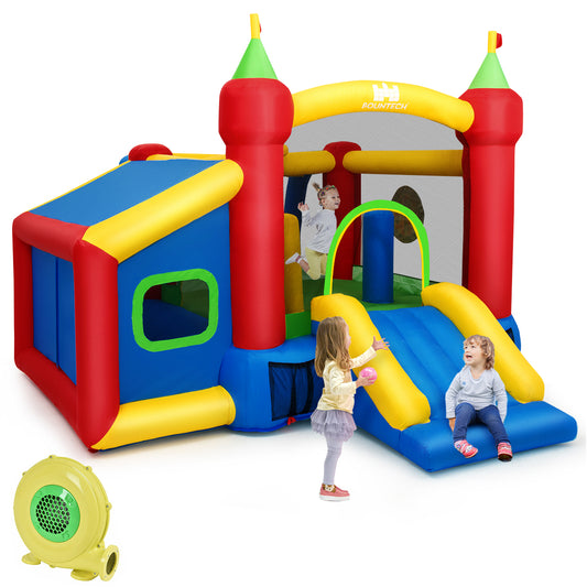 Topbuy Inflatable Castle Bounce House Kids Slide Jumping Playhouse w/ Ball Pit and 480W Blower