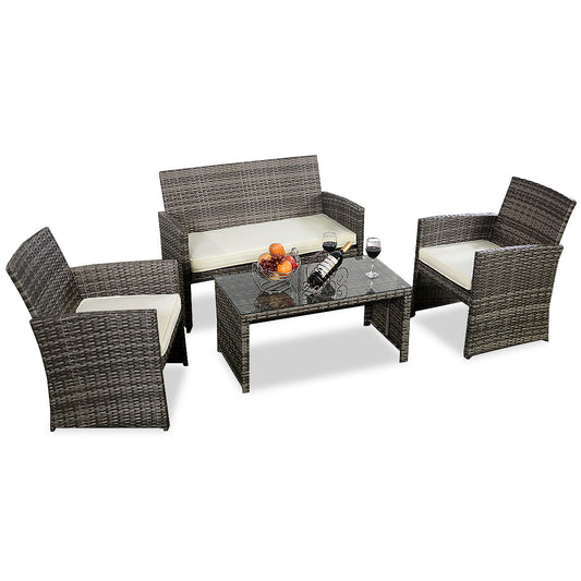 Topbuy 4PCS Outdoor Furniture Set Chairs Coffee Table Patio Garden Set Mix Gray