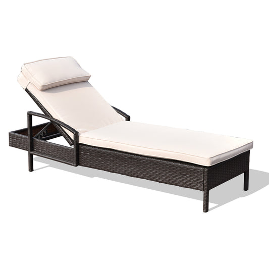 Patiojoy Outdoor Chaise Lounge Chair Wicker Rattan Furniture W/Pillow Patio