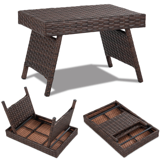 Patiojoy Brand New Folding PE Rattan Wicker Side Coffee Table Patio Garden Outdoor