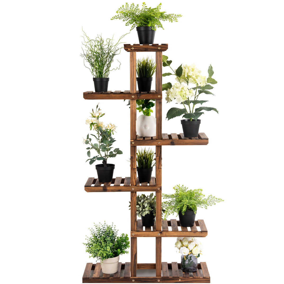 Topbuy 6 Tier Wooden Plant Flower Display Shelf Flower Pot Rack