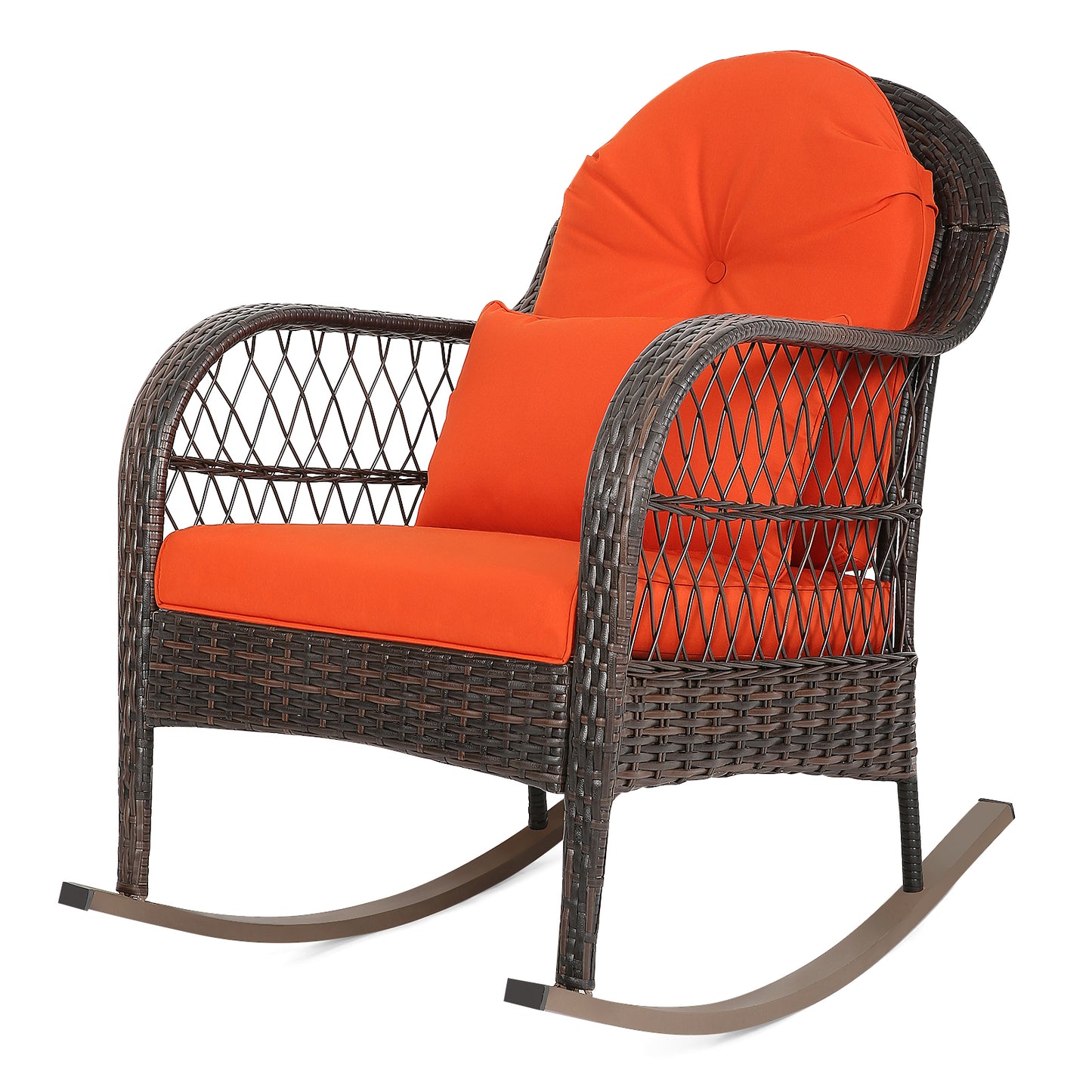 Patiojoy Patio Garden Wicker Rattan Rocking Chair Furniture w/ Cushion