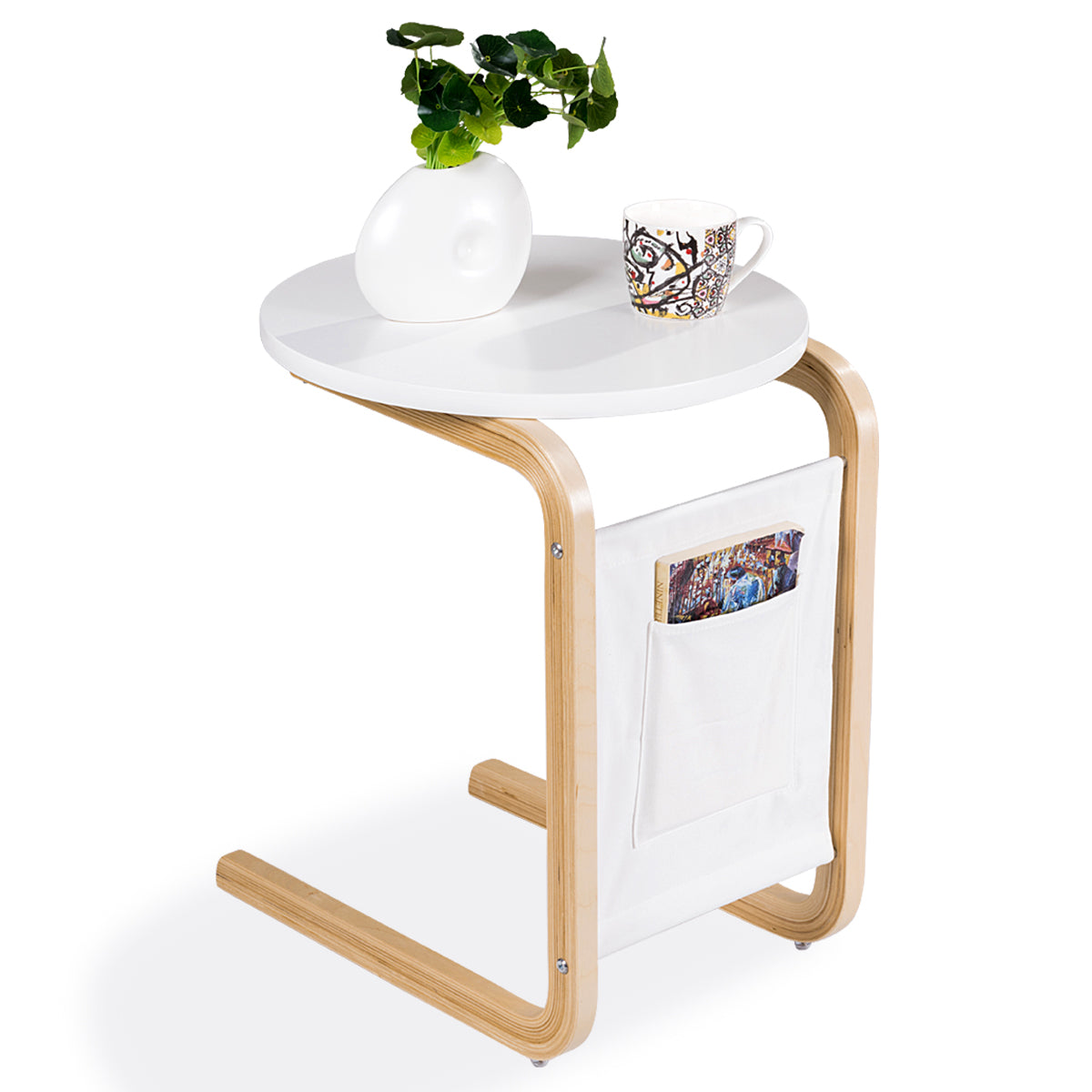 Topbuy Bentwood End Side Table Round Tabletop Coffee Display Stand w/ Storage Bag