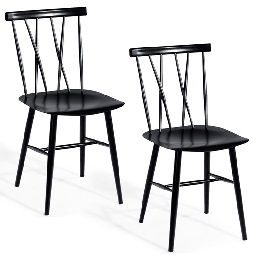 Topbuy 2 PCS Steel Chairs Dining Side Tolix Chairs Armless with High Cross Back Black