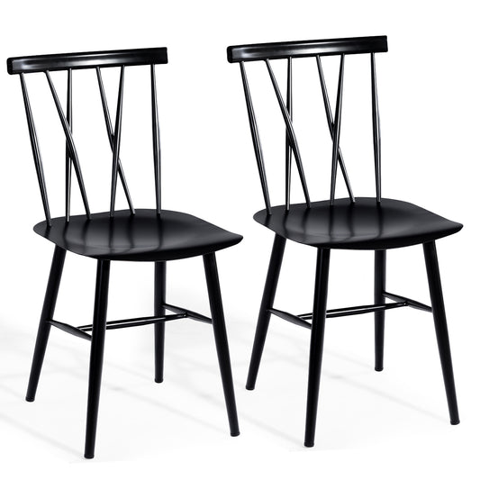 Topbuy 2 PCS Steel Chairs Dining Side Tolix Chairs Armless with High Cross Back Black