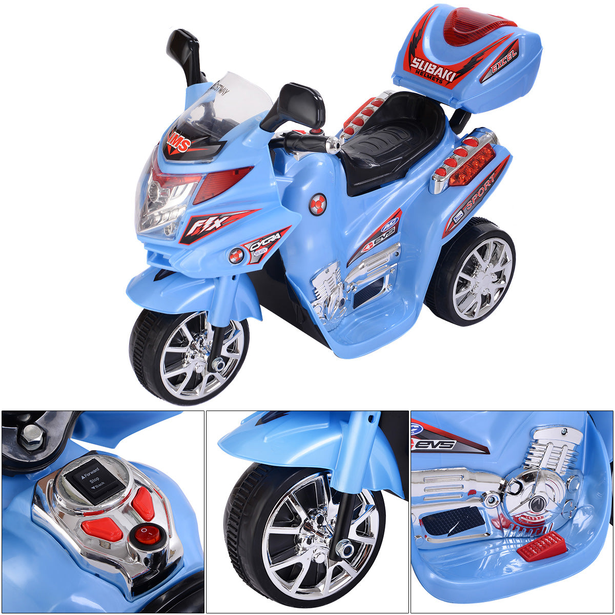 Topbuy 6V Battery Powered Motorcycle Kids Ride On 3 Wheels bicycle Black/Blue/Grey/Pink/Red