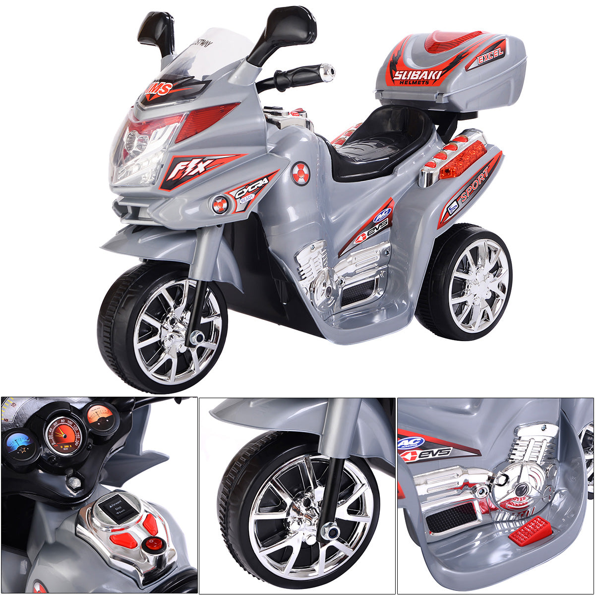 Topbuy 6V Battery Powered Motorcycle Kids Ride On 3 Wheels bicycle Black/Blue/Grey/Pink/Red