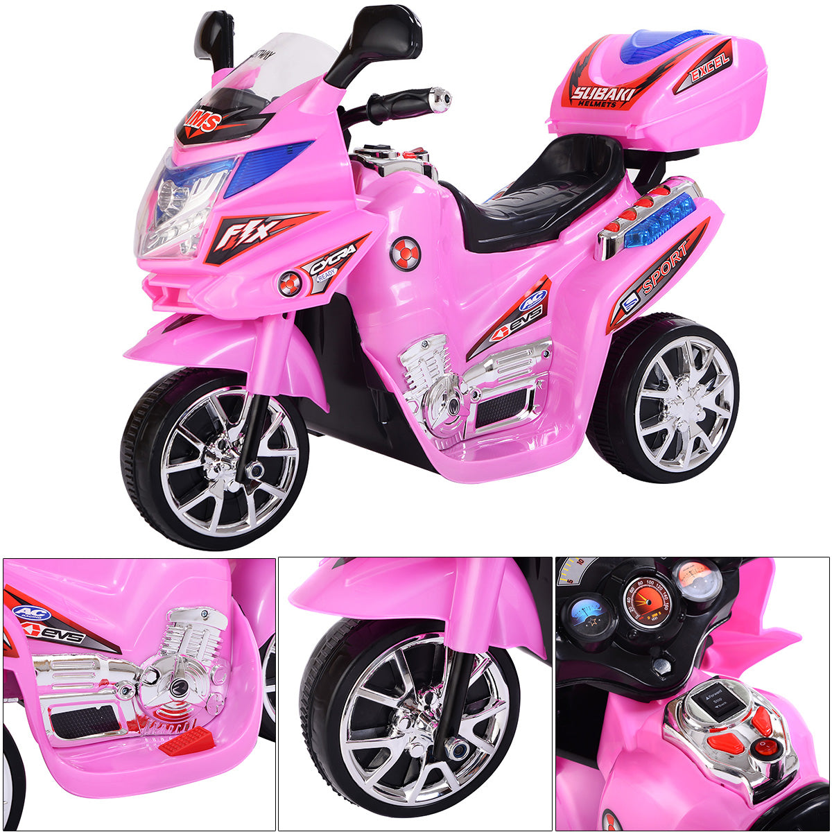 Topbuy 6V Battery Powered Motorcycle Kids Ride On 3 Wheels bicycle Black/Blue/Grey/Pink/Red