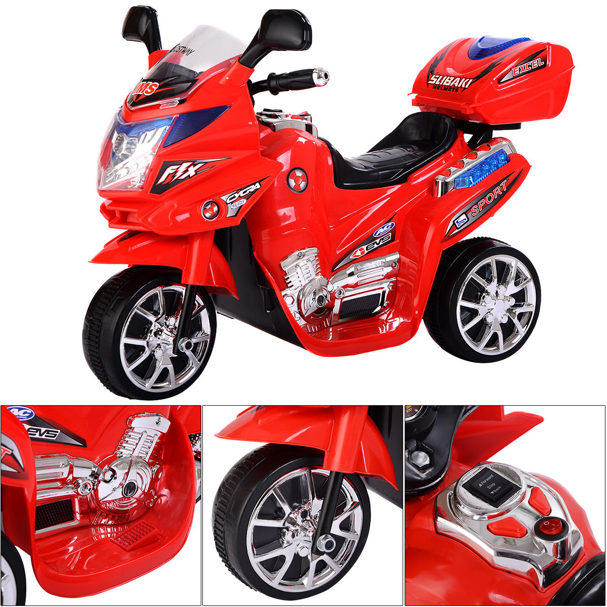 Topbuy 6V Battery Powered Motorcycle Kids Ride On 3 Wheels bicycle Black/Blue/Grey/Pink/Red