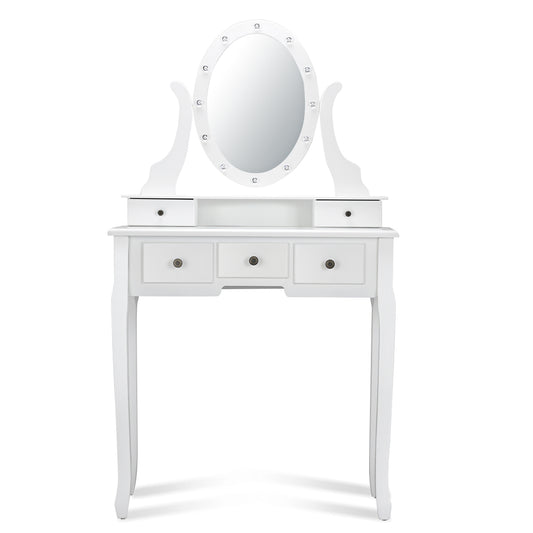 Topbuy Flip-type Vanity Mirror Cosmetics Organizer Dressing Table Beauty Dresser White