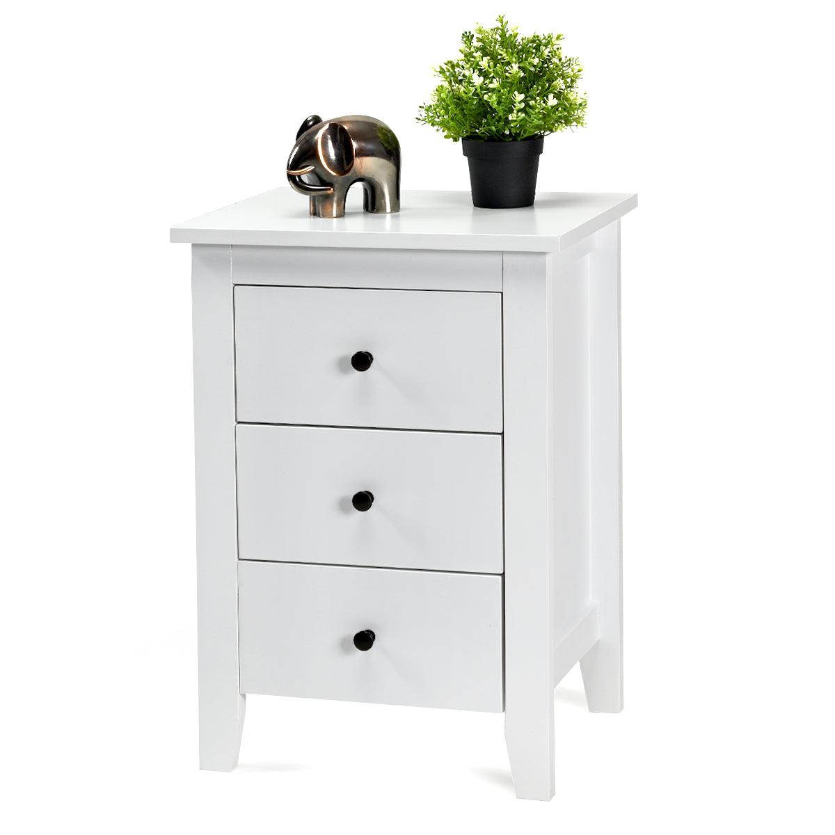 Topbuy End Table Nightstand living Room Furniture W/ 3 Drawers White