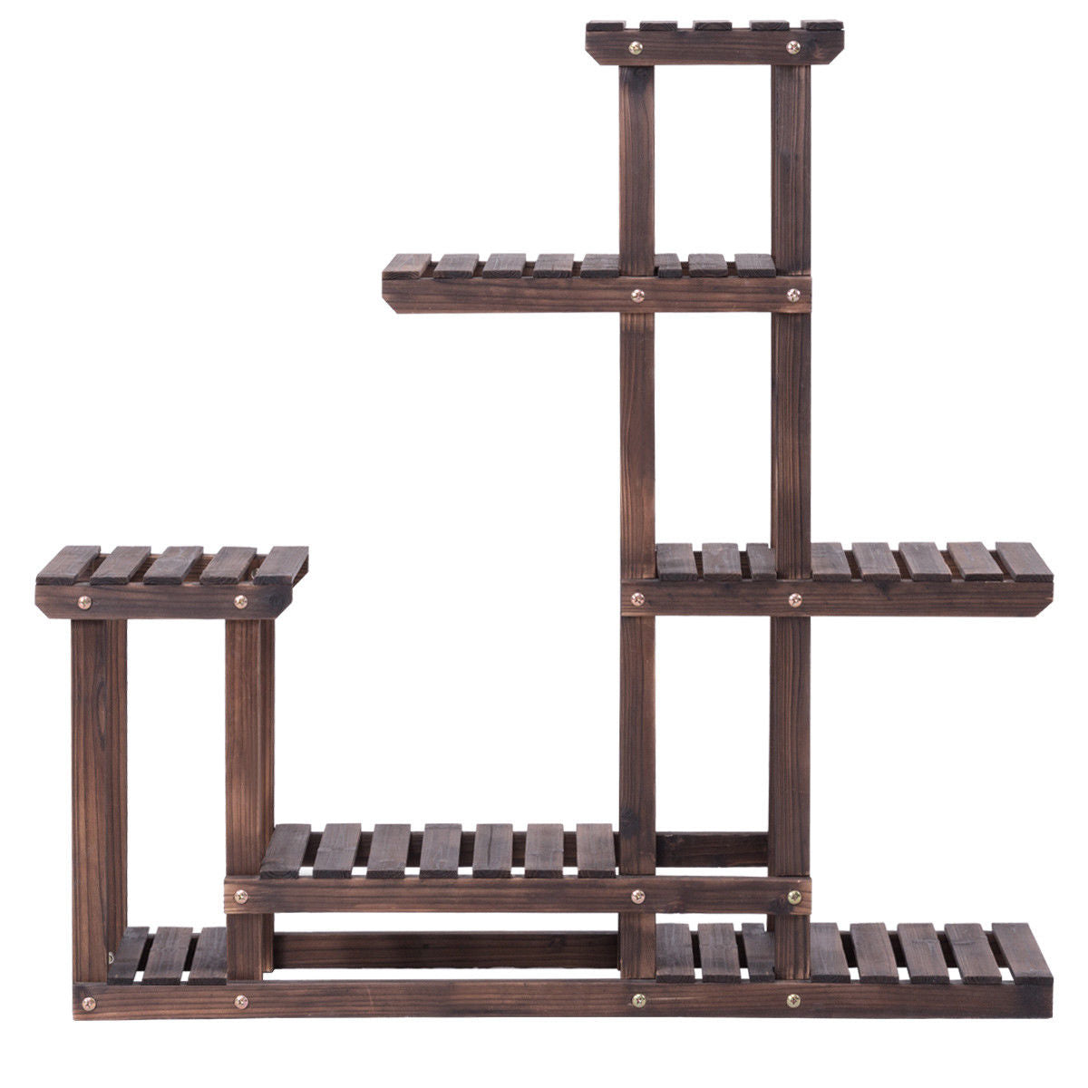 Topbuy Plant Stand Flower Racks Unit Display Shelves for Balcony Patio Walnut