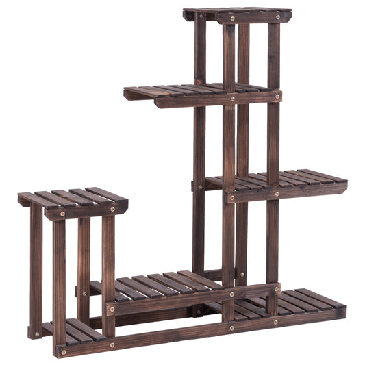 Topbuy Plant Stand Flower Racks Unit Display Shelves for Balcony Patio Walnut