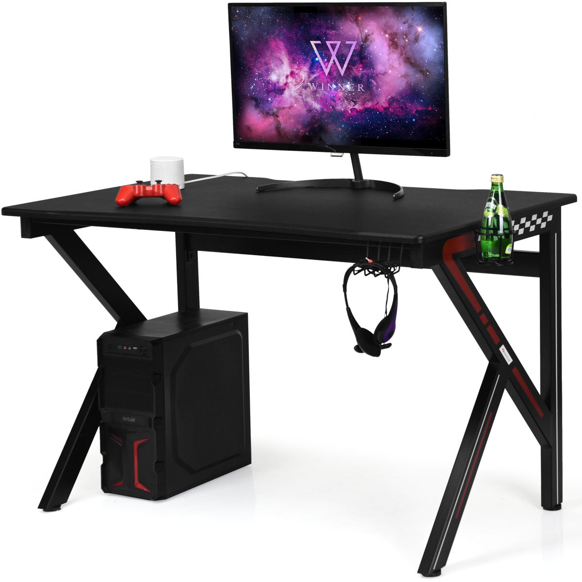 Topbuy K-Shape Gaming Desk Computer PC E-Sports Table w/ Cup Holder Hook Black