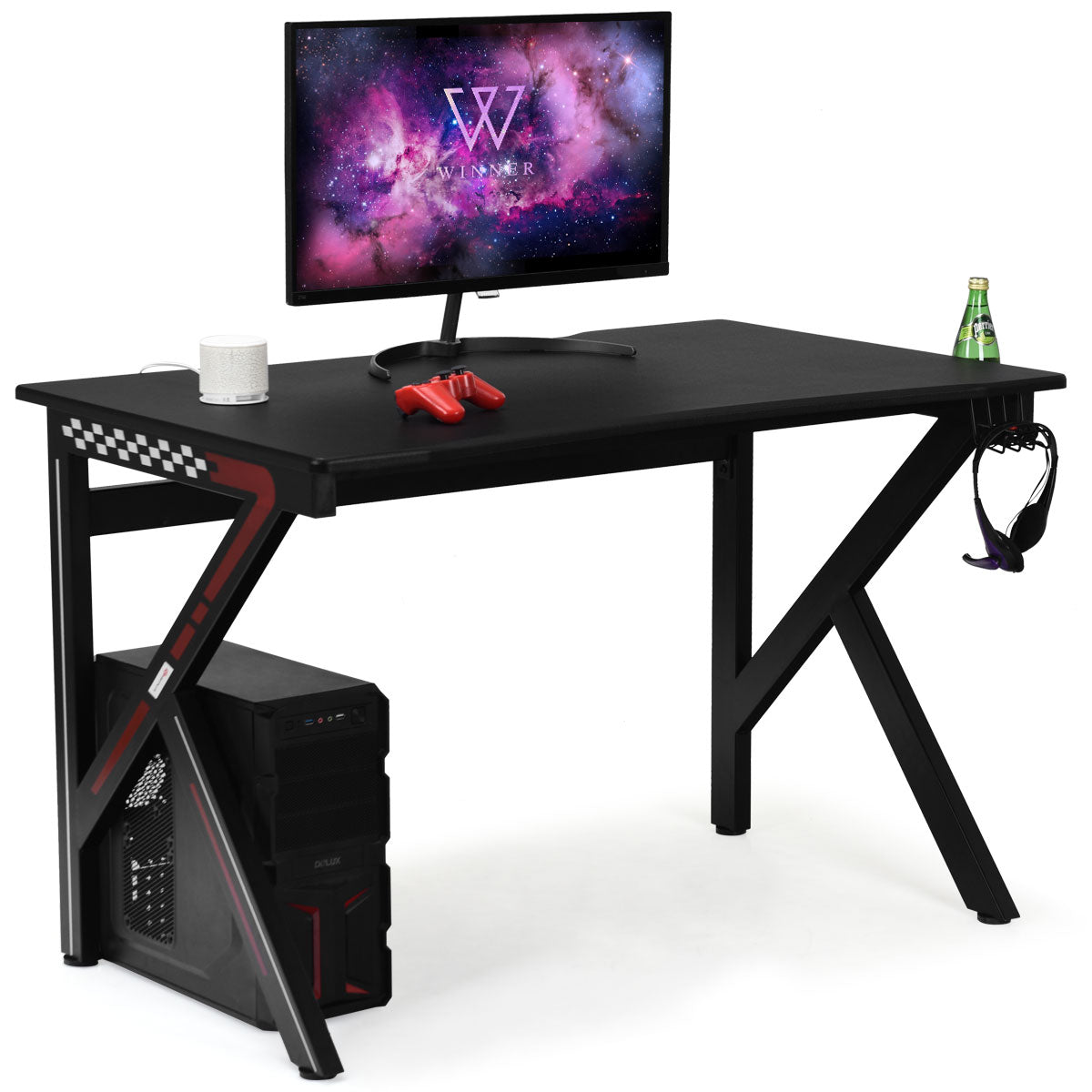 Topbuy K-Shape Gaming Desk Computer PC E-Sports Table w/ Cup Holder Hook Black