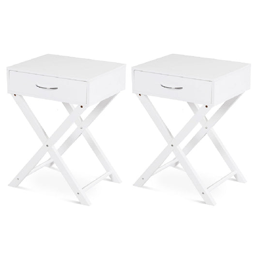 Topbuy 2PCS Morden Accent X Base Nightstand Sofa End Table Bedroom Furniture W/ Storage Drawer