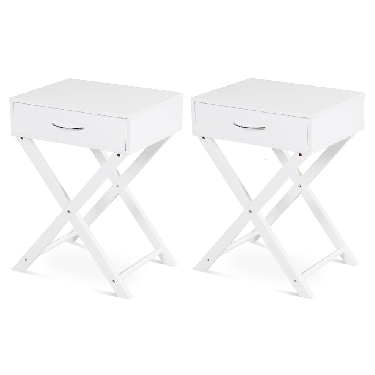 Topbuy 2PCS Modern Versatile Nightstand X-shape Wooden End Table with Drawer Accent Side Table for Bedroom Black/White