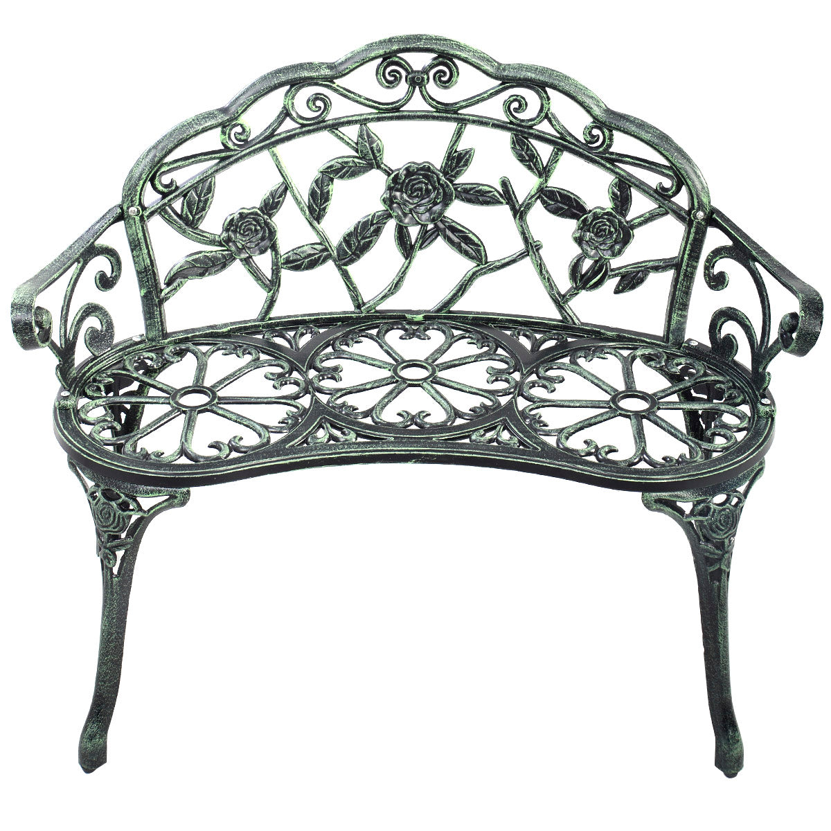 Topbuy Antique Aluminum Bench Patio Garden Chair Porch Cast for Outdoor Green