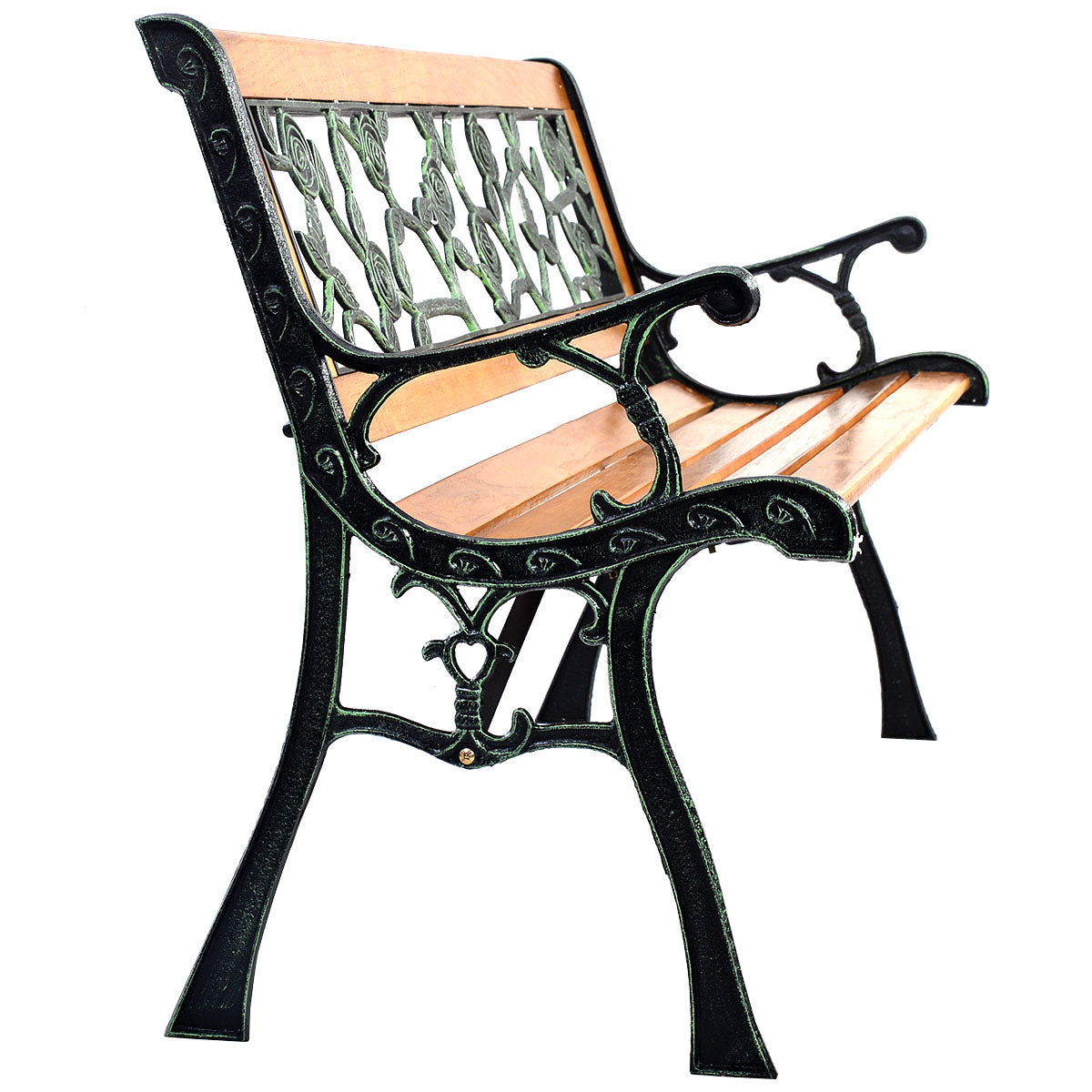 Topbuy Garden Iron Bench Porch Path Hardwood Chair for Patio Park Outdoor Deck