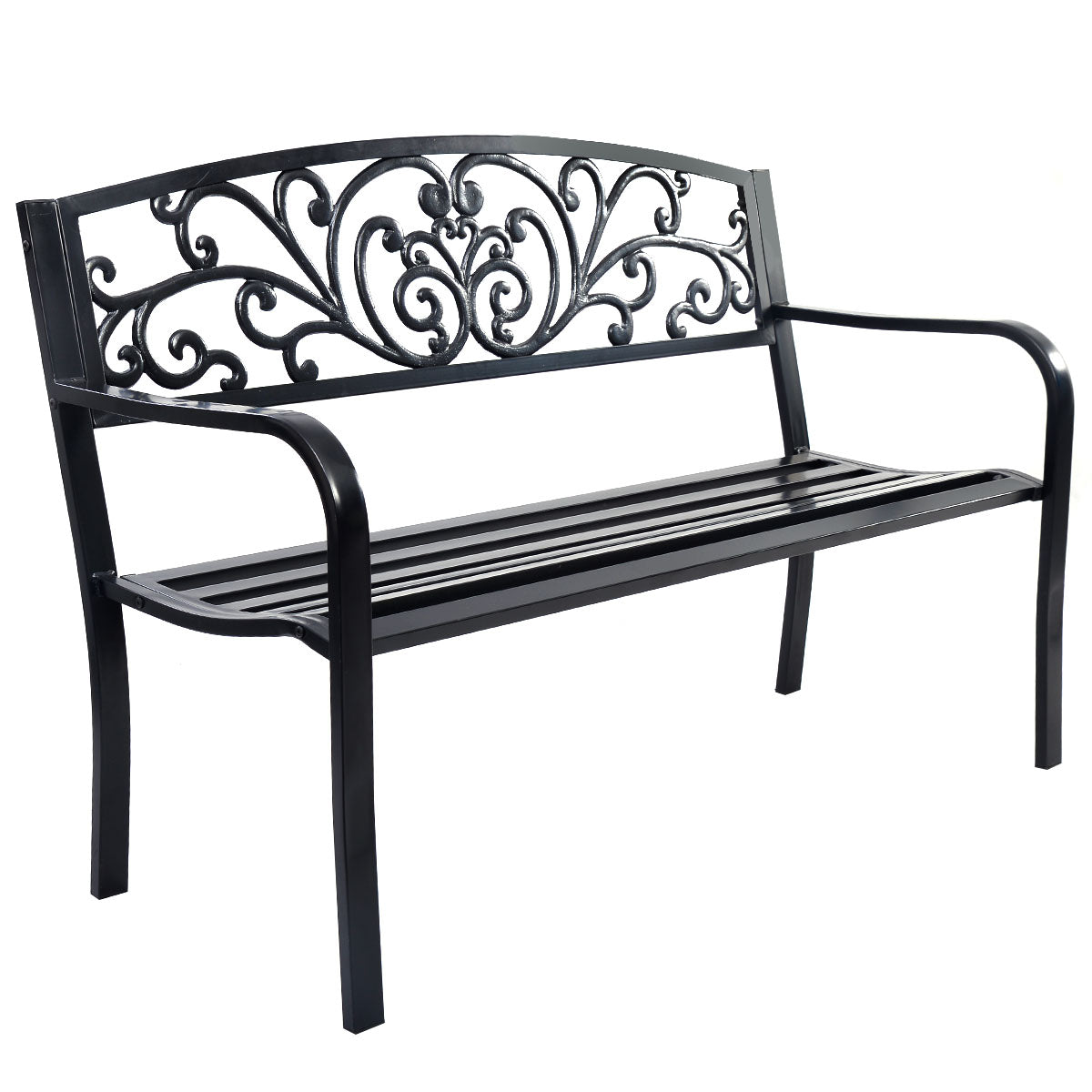 Topbuy 50'' Patio Bench Porch Chair Steel Frame Cast Iron Loveseat w/ Backrest for Park Garden