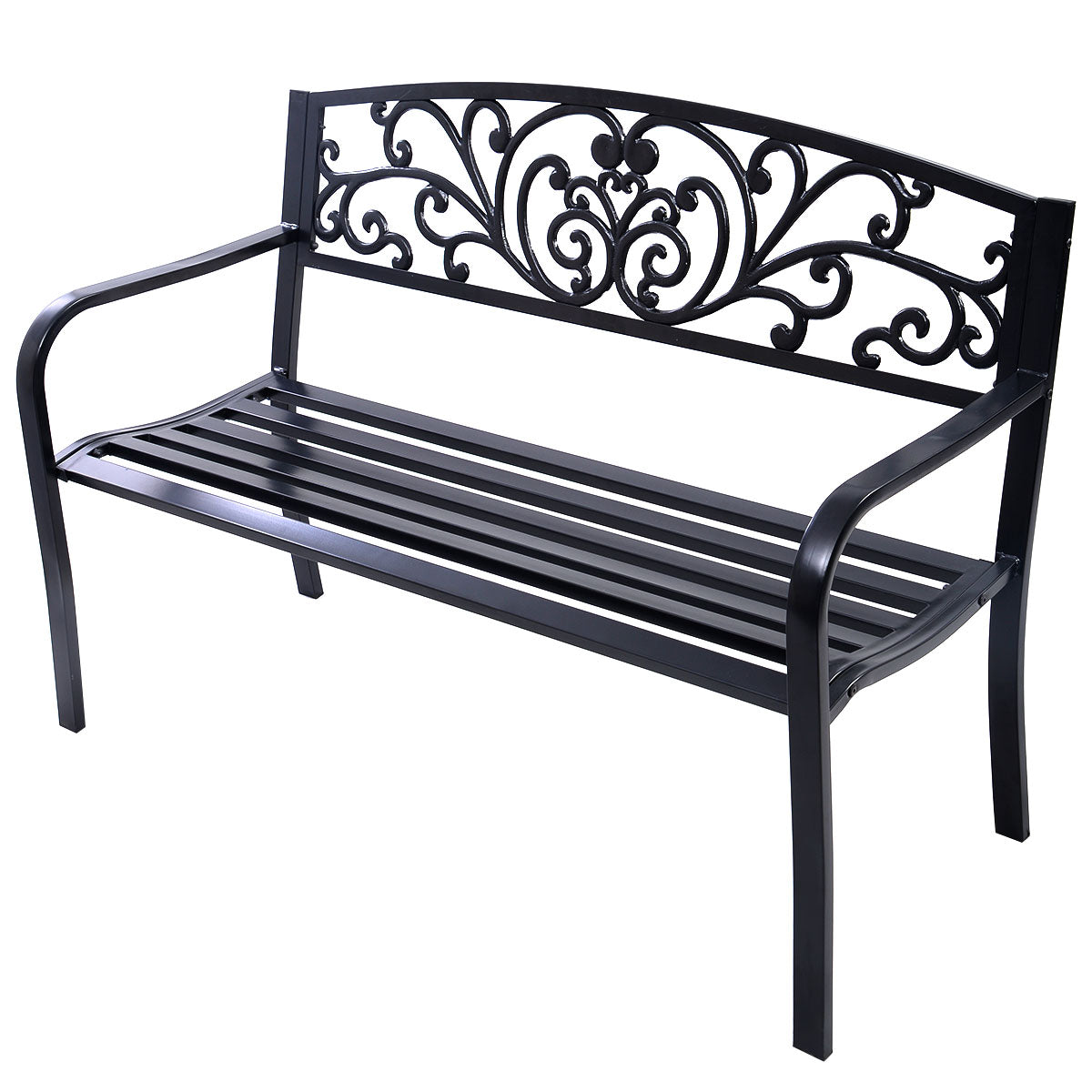 Topbuy 50'' Patio Bench Porch Chair Steel Frame Cast Iron Loveseat w/ Backrest for Park Garden