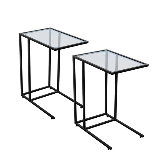 Topbuy 2PCS  Coffee Tray End Table Side TV Stand Lap Snack Teapoy w/ Clear Glass Top