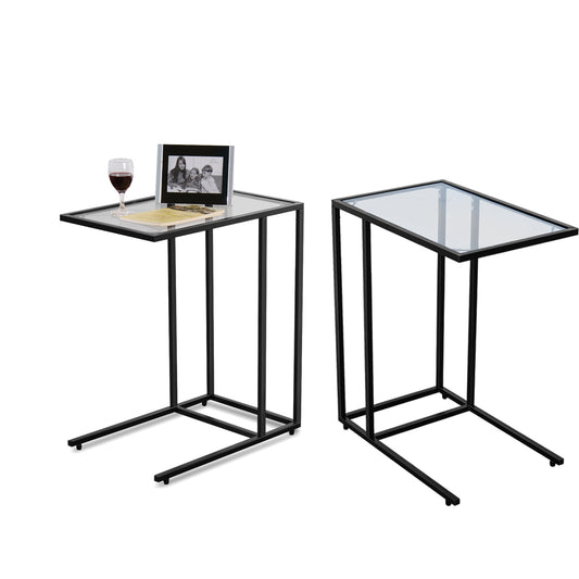 Topbuy 2PCS  Coffee Tray End Table Side TV Stand Lap Snack Teapoy w/ Clear Glass Top