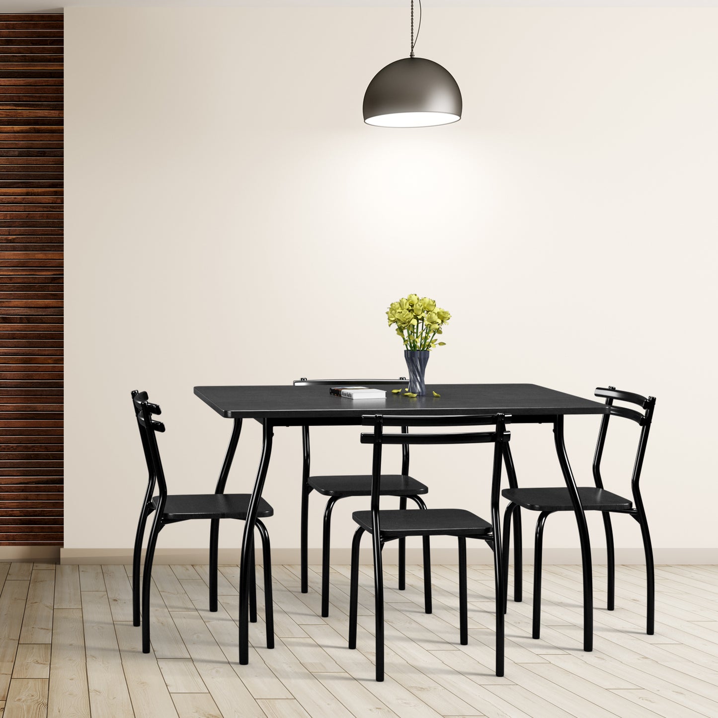 Topbuy 5 Piece Dining Table Set 4 Chairs for Kitchen Breakfast Furniture Black