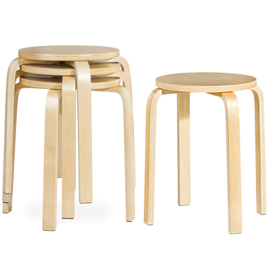 Topbuy 4-set Stacking Stool Birch Natural Wood 18'' Round Dining Chair Backless