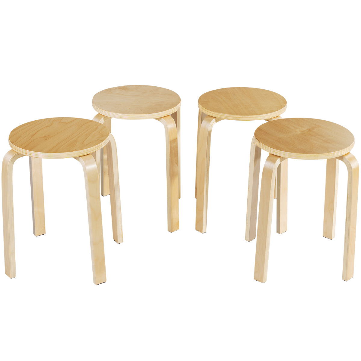 Topbuy 4-set Stacking Stool Birch Natural Wood 18'' Round Dining Chair Backless