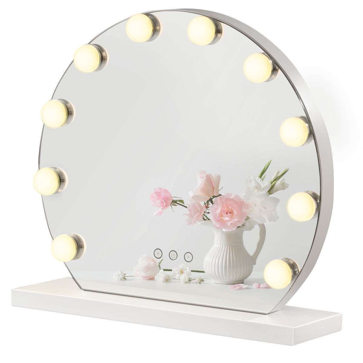 Topbuy Beauty Vanity Mirror Hollywood Style 3 Color Lighting Modes Round Makeup Table White