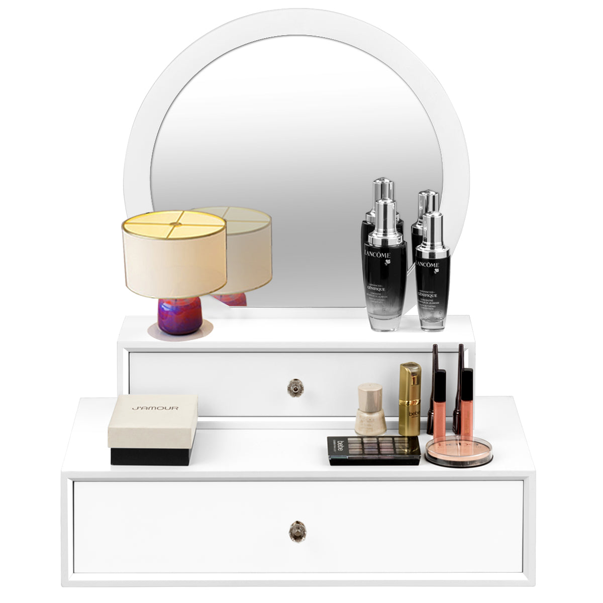 Topbuy Wall Mounted Vanity Mirror Makeup Dressing for Bedroom Space Saving 2/2 Drawers