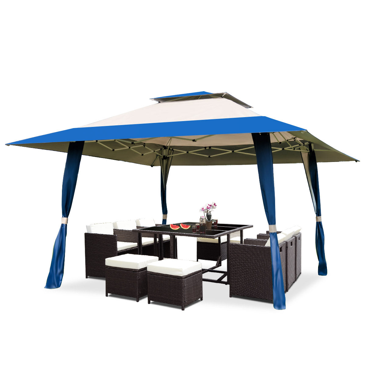 Topbuy 13'x13'Folding Gazebo Canopy Patio Outdoor Tent Beach Party Shade Shelter Blue/Green