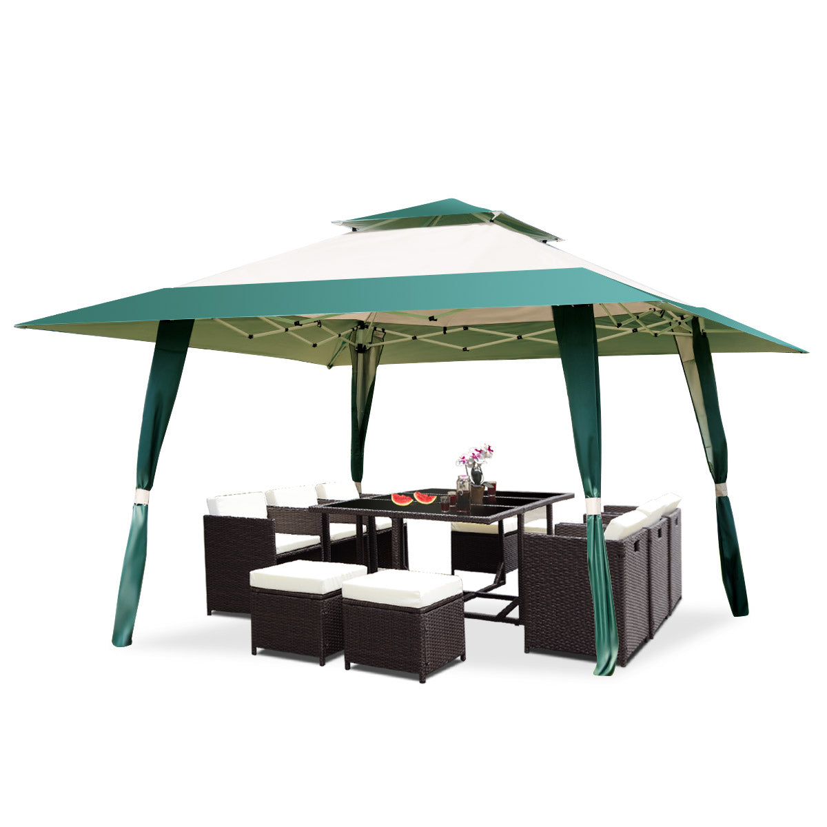 Topbuy 13'x13'Folding Gazebo Canopy Patio Outdoor Tent Beach Party Shade Shelter Blue/Green