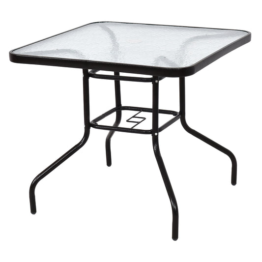 Topbuy 32'' Patio Square Table Steel Frame Dining Table Patio Furniture Glass Top