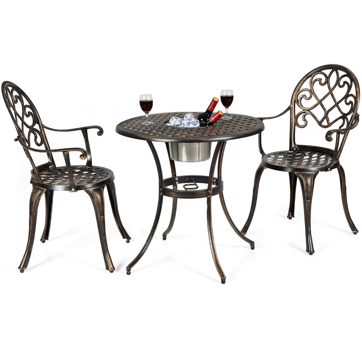 Topbuy 3 PCS Bistro Table Set Aluminum Patio Furniture w/ Ice Bucket Antique Bronze