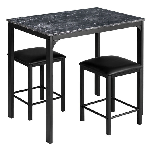 Topbuy 3PCS Counter Height Table Set 2 Chairs Bar Dining Room Faux Marble Black/White/Coffee