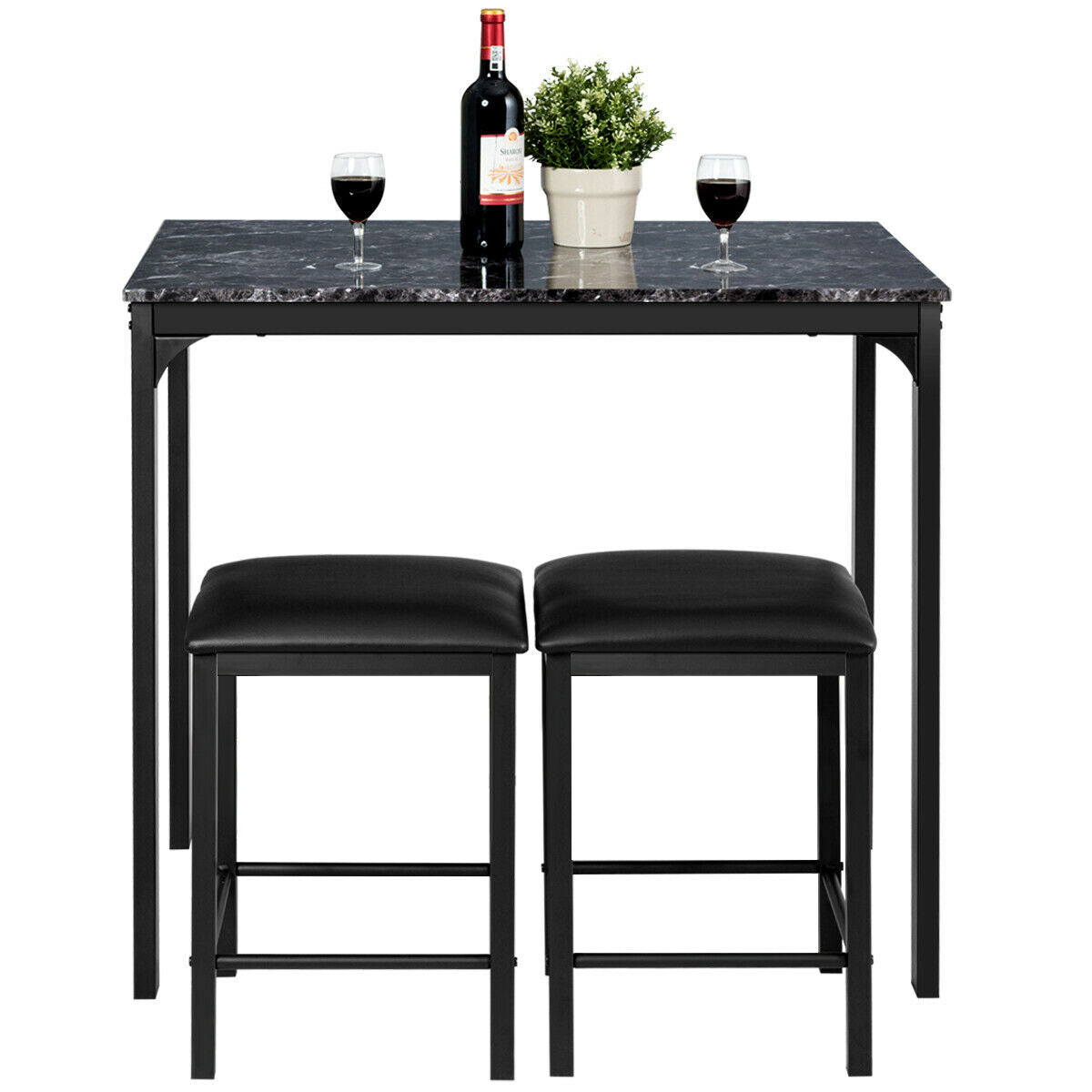 Topbuy 3PCS Counter Height Table Set 2 Chairs Bar Dining Room Faux Marble Black/White/Coffee