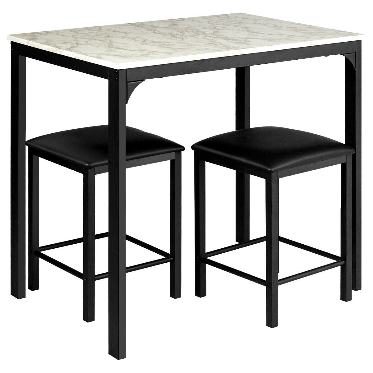 Topbuy 3PCS Counter Height Table Set 2 Chairs Bar Dining Room Faux Marble Black/White/Coffee