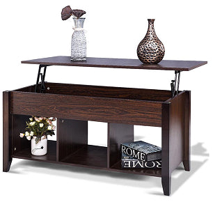 Topbuy Lift Top Coffee Table with Lower Shelf and Hidden Storage Indoor Furniture Brown