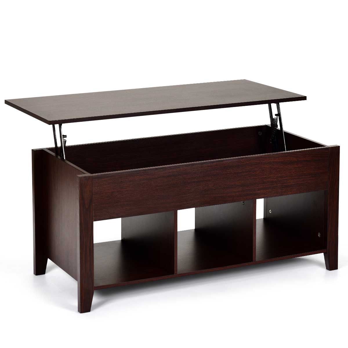 Topbuy Lift Top Coffee Table with Lower Shelf and Hidden Storage Indoor Furniture Brown