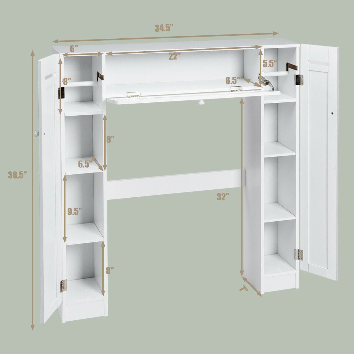 Topbuy Wooden Cabinet Bathroom Spacesaver Over The Toilet Storage Cabinet w/ Drop Door White