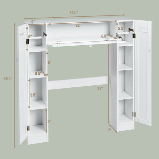 Topbuy Wooden Cabinet Bathroom Spacesaver Over The Toilet Storage Cabinet w/ Drop Door White