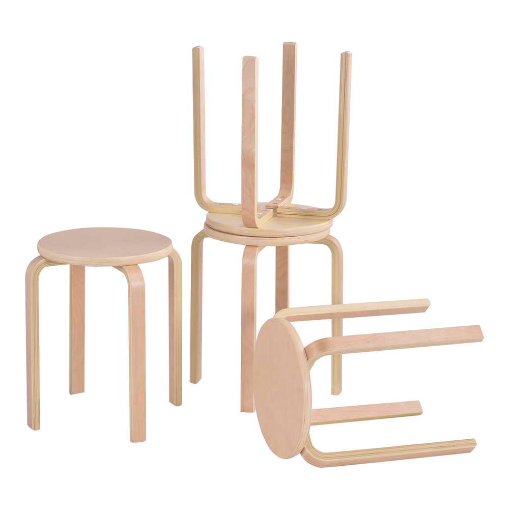 Topbuy 4 pcs 17'' Round Stacking Stool Dining Chair Set Backless Wood Seats Natural