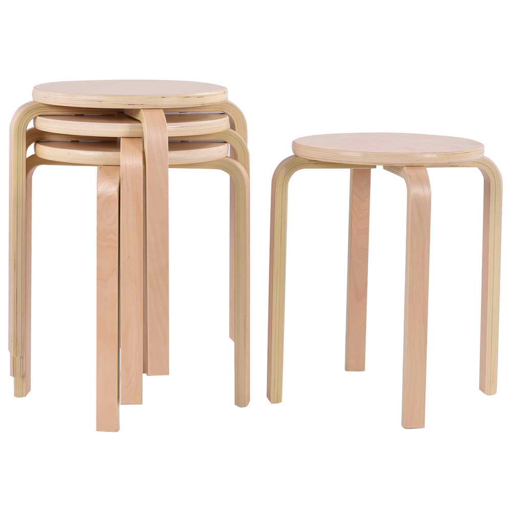 Topbuy 4 pcs 17'' Round Stacking Stool Dining Chair Set Backless Wood Seats Natural