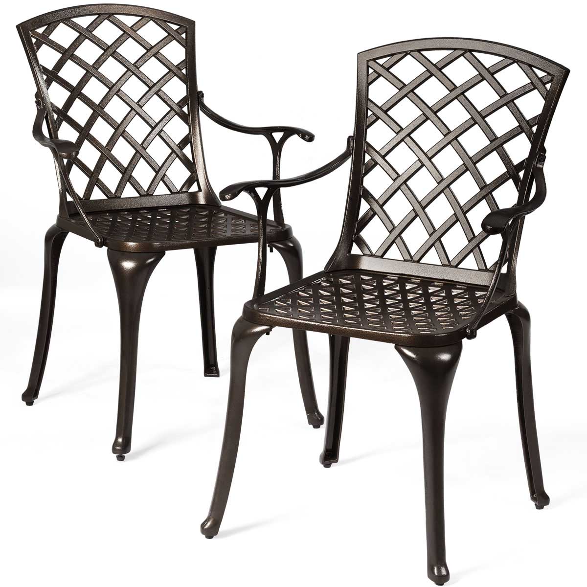 Topbuy 2 PCS Cast Aluminum Dining Chair Arm Seat Outdoor Patio Bistro Chair Solid