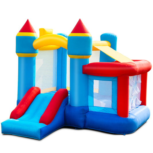 Topbuy Inflatable Bouncer Castle With Blower Kids Bounce House Slide Basketball Hoop